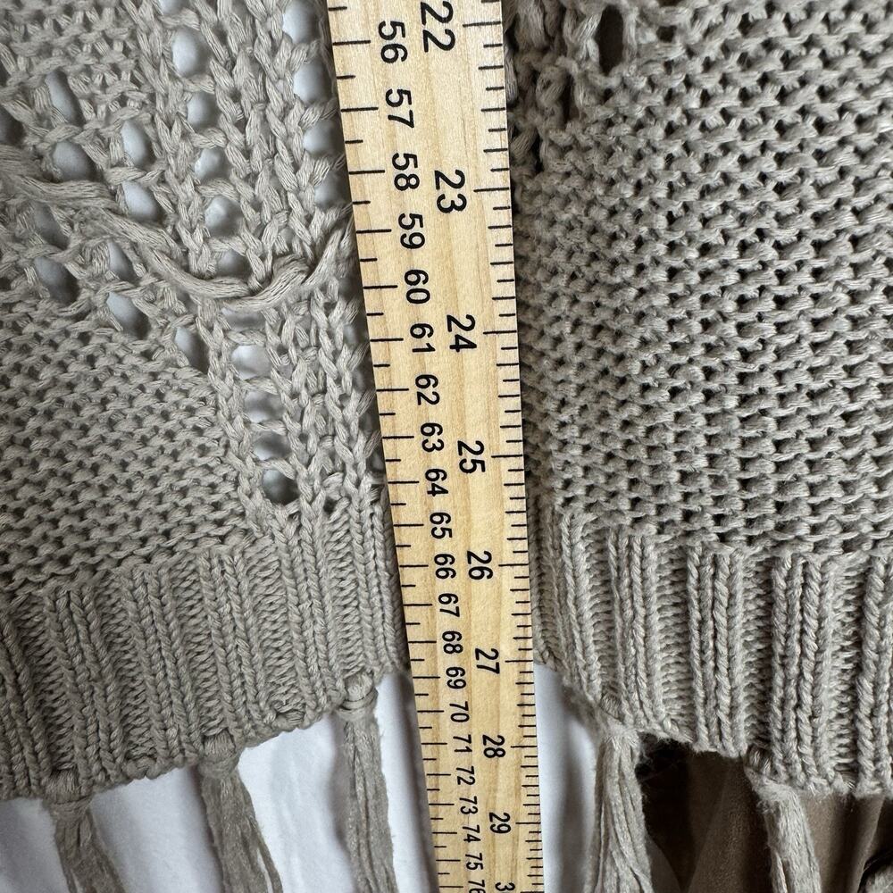 INC Fringe Cardigan Sweater Women’s LARGE Tan Beige Open Knit Boho Western - Picture 7 of 8
